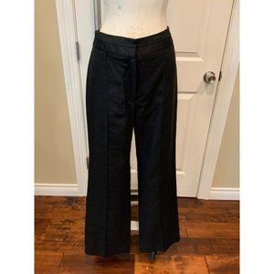 Isoude Black Linen Straight Leg High Waist Pants, Size 6